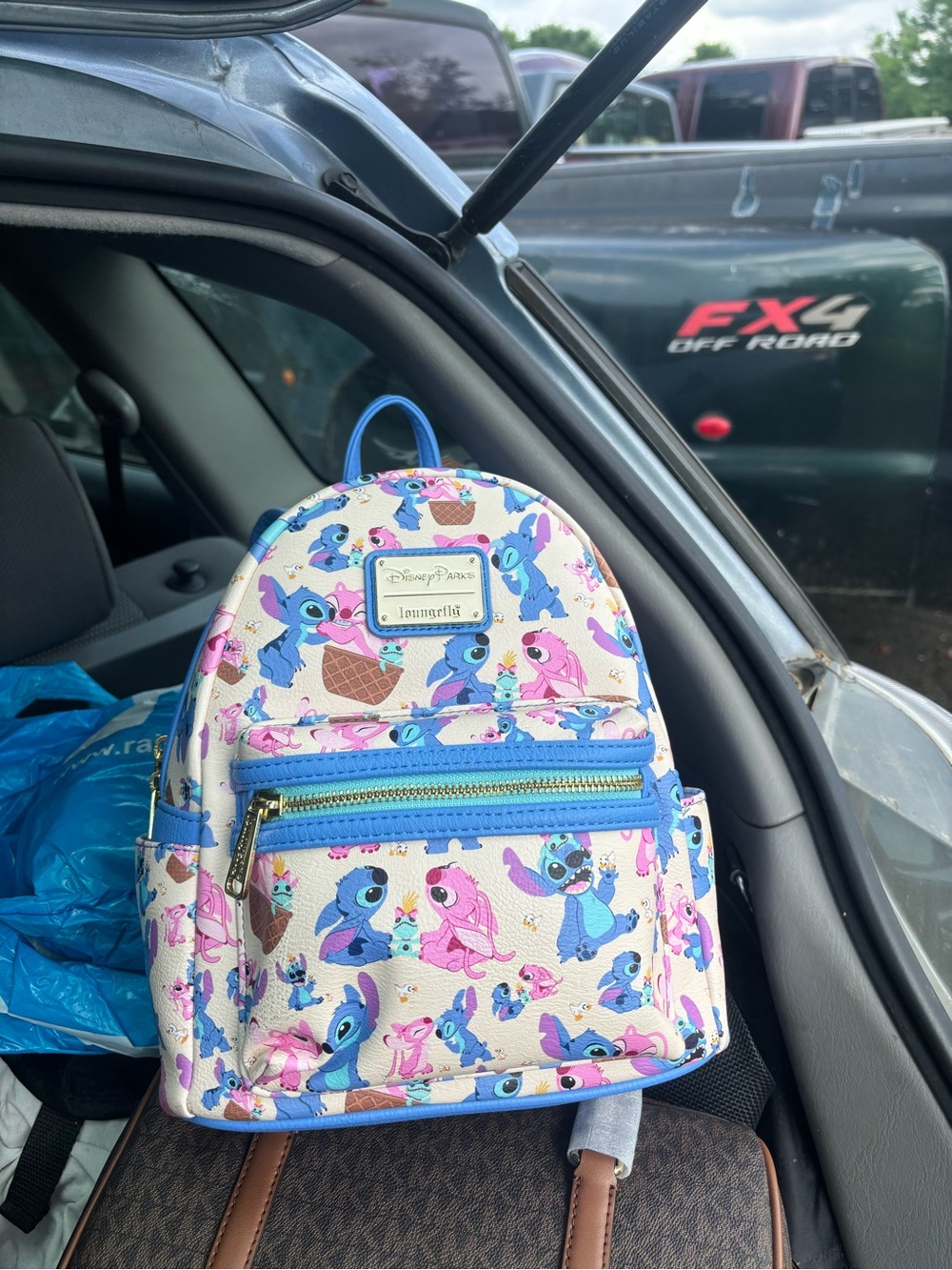 Loungefly Pink, Blue & Cream Stitch and Angel Mini Backpack
